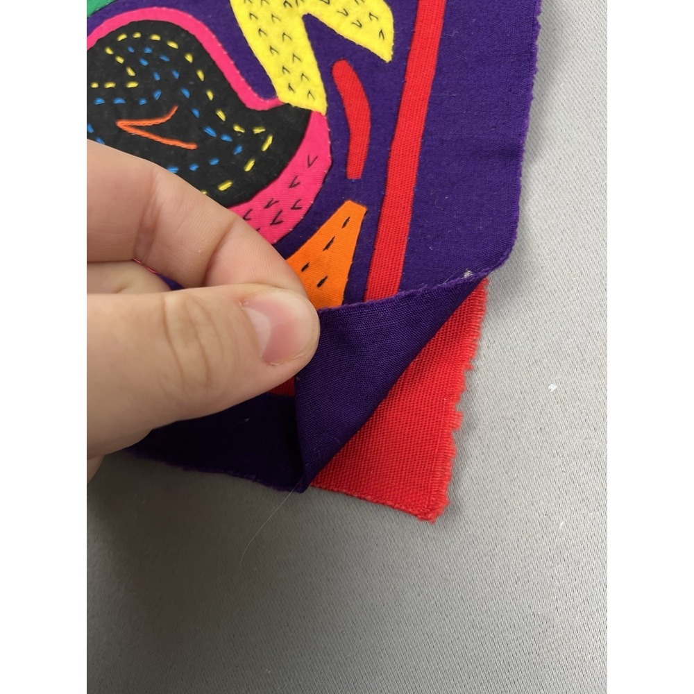 2 VTG Kuna Mola Hand Sewn Art Textile Fabric Folk Fabric Birds Duck Quilt Block - Picture 5 of 11